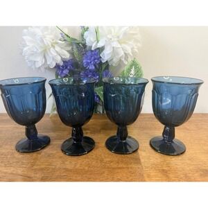 Vintage Noritake‎ Colonial Blue Goblets Dark Blue Pedestal Glasses MCM Kitchen